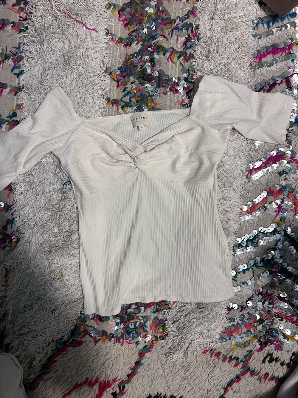 SEZANE CARO RIBBED TWIST DETAIL TOP - Picture 5 of 7